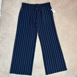 Ruby & Wren Navy White Stripe Wide‎ Leg Pants Drawstring Pockets Size XL New